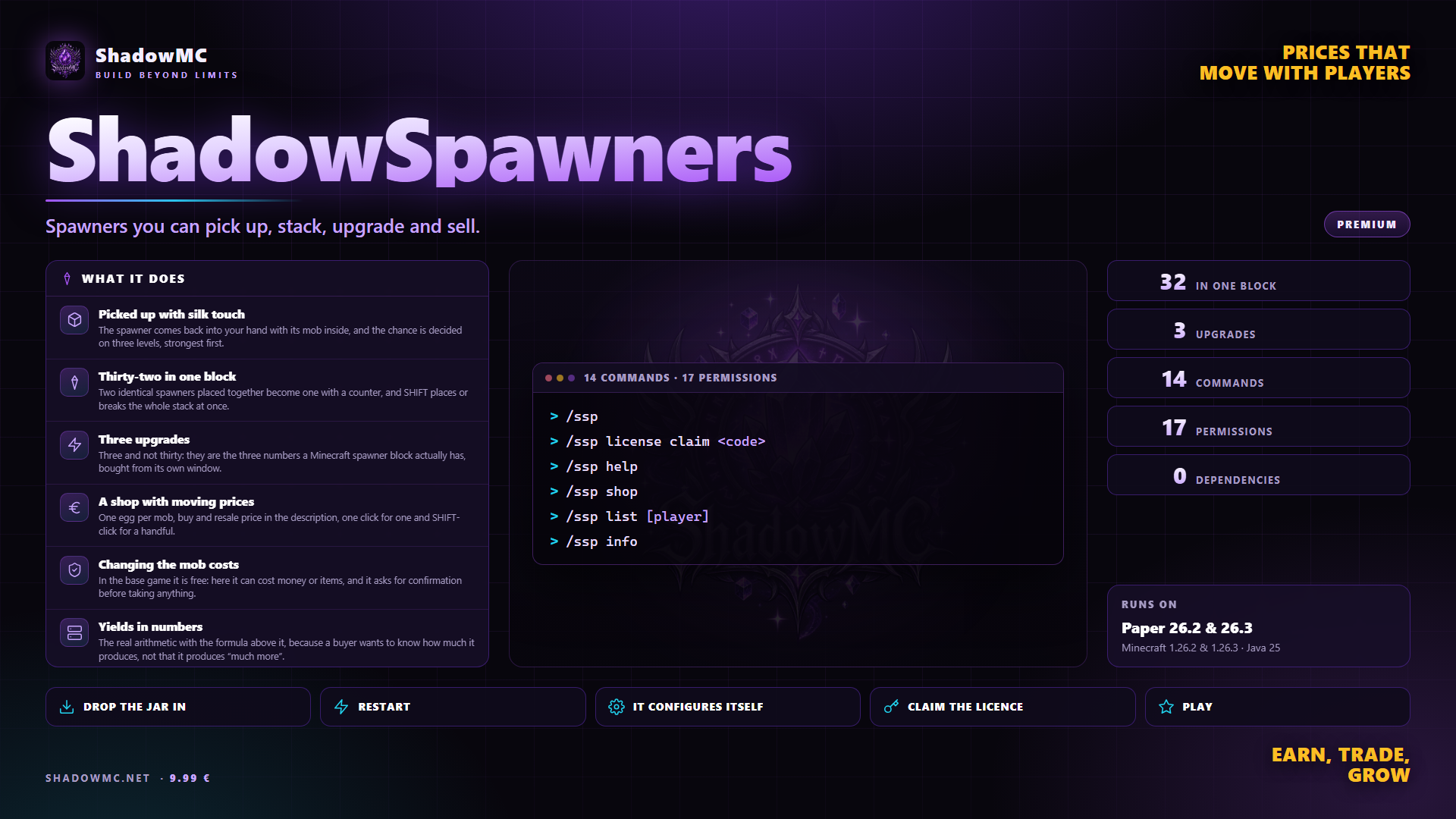 ShadowSpawners — Spawners you can pick up, stack, upgrade and sell.